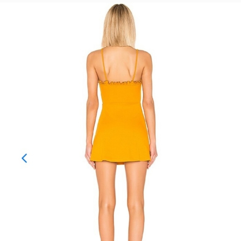 🔴Lovers + Friends Revolve Schiffer Honey Yellow Ruffle Trim Rib Knit Mini Dress - Picture 2 of 8